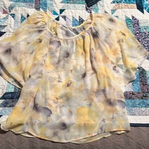 Yellow floral sheer batwing blouse